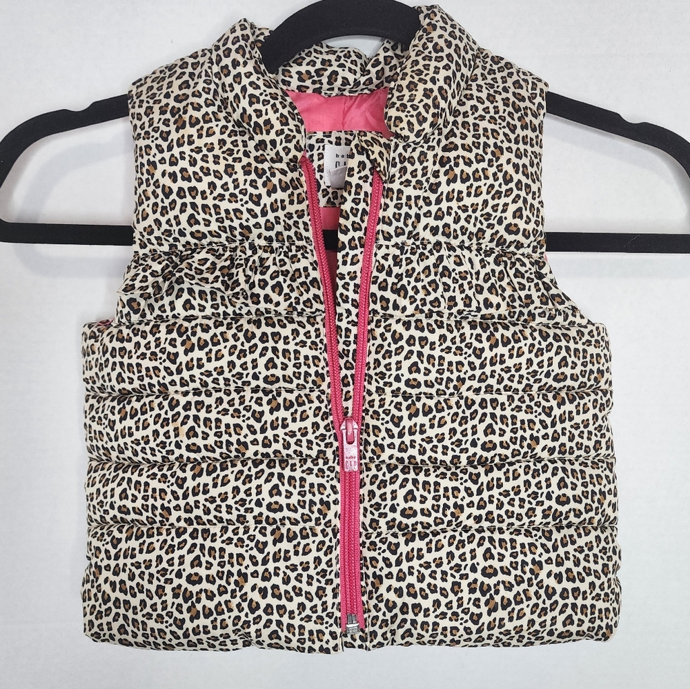 Baby Gap Leopard Print Puffer Vest with Pink Zipper Size 18-24months